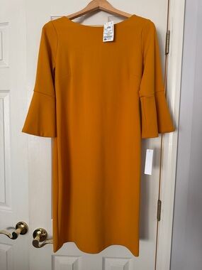 Shelby & Palmer Mustard Bell Sleeve Midi Dress